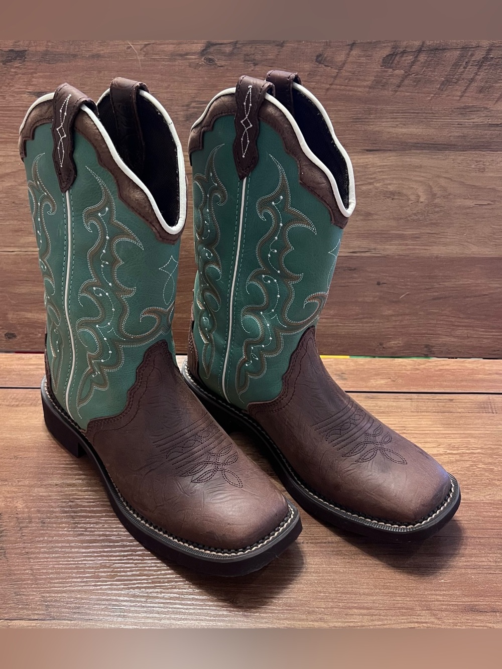 Justin Gypsy Raya Brown & Turquoise Leather Western Cowboy Boots Size 9.5